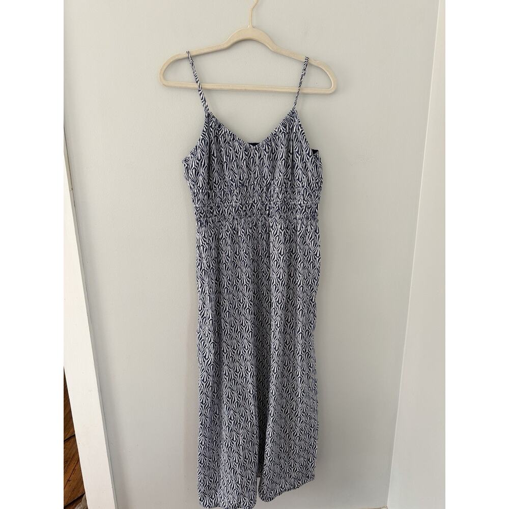 H&M Cotton Smocked Blue White Midi Strappy Sundress L - Picture 1 of 8